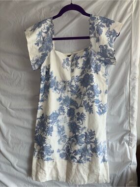 GAP White Dress with Blue Floral Toile Print